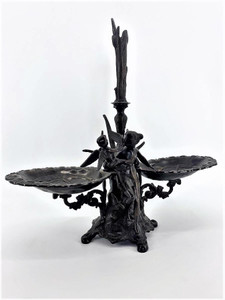 Bronze angel figurine with two balanced bowls. Antique. Solid bronze.
