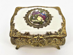 Japanese Porcelain Top Trinket Box | Vintage Japanese Porcelain Top Trinket Box | Vintage