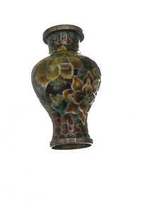 Miniature Cloisonné Brown and Caramel Floral Vase | 2.75" H | Vintage. Miniature Cloisonné Brown and Caramel Floral Vase | 2.75" H | Vintage.