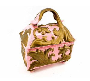 Pink and Gold Dresser Box | Ceramic | Vintage Pink and Gold Dresser Box | Ceramic | Vintage