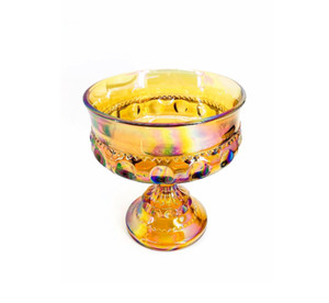 Carnival Glass Pedestal Bowl | Iridescent Gold | Vintage Carnival Glass Pedestal Bowl | Iridescent Gold | Vintage
