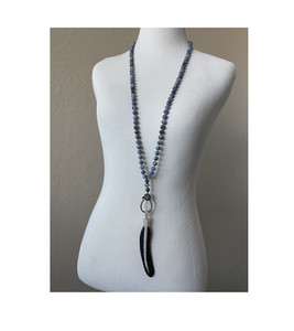 Blue Feather Enhancer with Blue Bead Necklace | X Long | NWT Blue Feather Enhancer with Blue Bead Necklace | X Long | NWT