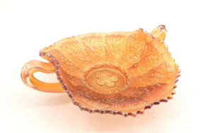 Fenton Persian Medallion Carnival Glass Bon Bon Dish. 2 Handles. Orange marigold, gold iridescent. Antique. Fenton Persian Medallion Carnival Glass Bon Bon Dish. 2 Handles. Orange marigold, gold iridescent. Antique.