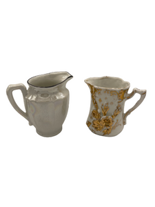 Set of 2 Creamer Pitchers | Iridescent and White/Gold | Vintage Set of 2 Creamer Pitchers | Iridescent and White/Gold | Vintage