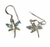 Dragonfly 925 Sterling Silver Dangle Earrings | Blue Green Crystals | Vintage