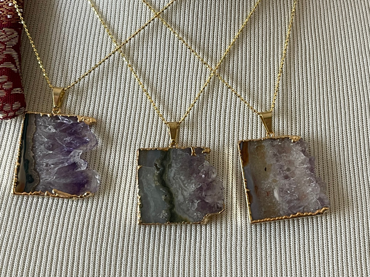 Amethyst Steclitile with Gold Surround | Chain Included | Various | Made in Brazil | NWT