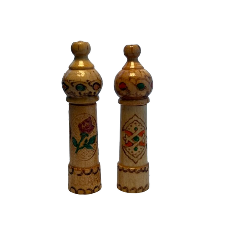 Bulgaria Wood Perfume Bottles | Cylindrical | Handmade Flask | 1980's Vintage