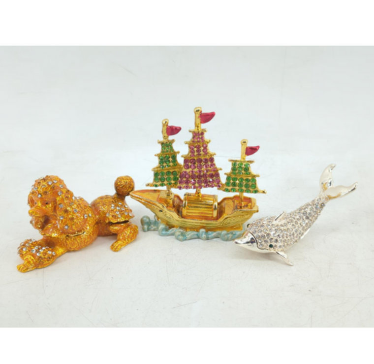 Poodle, Sailing Ship, Dolphin Jewelry Box