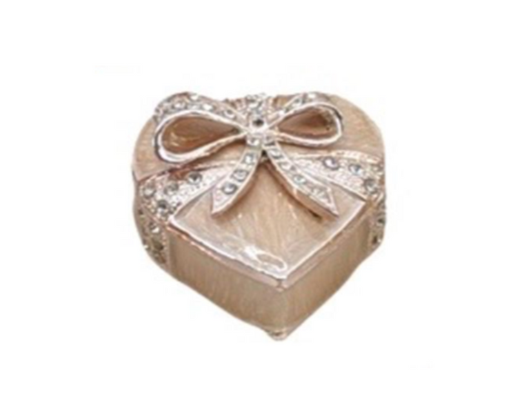 Heart Shape Crystal Studded Hinged Jewelry Box with a Bow | Vintage