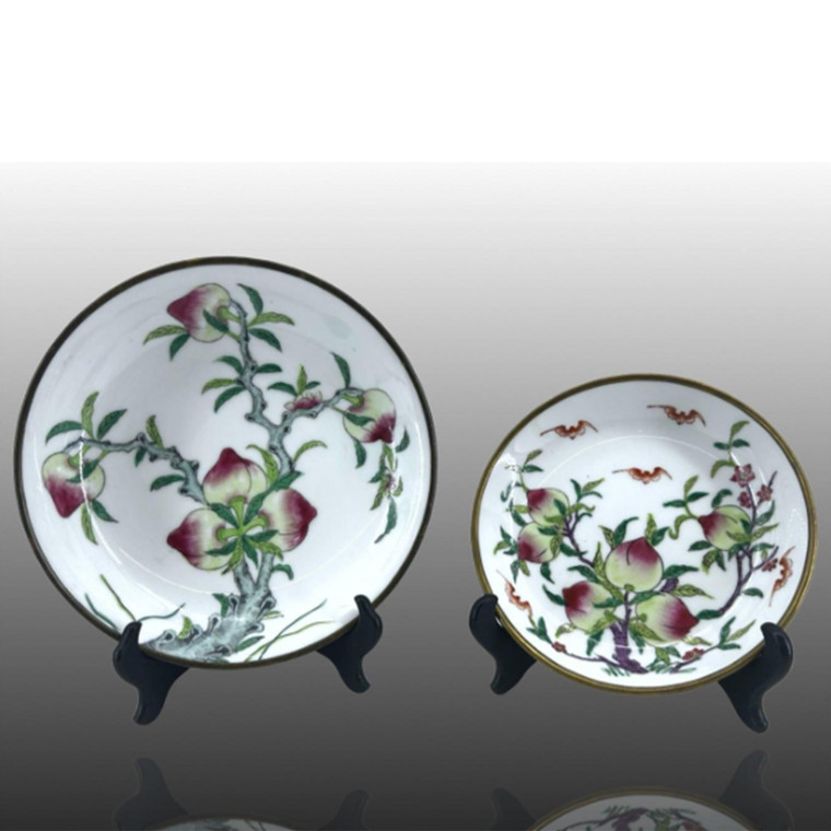 2x Radish Flower Pattern Porcelain and Brass Display Plates