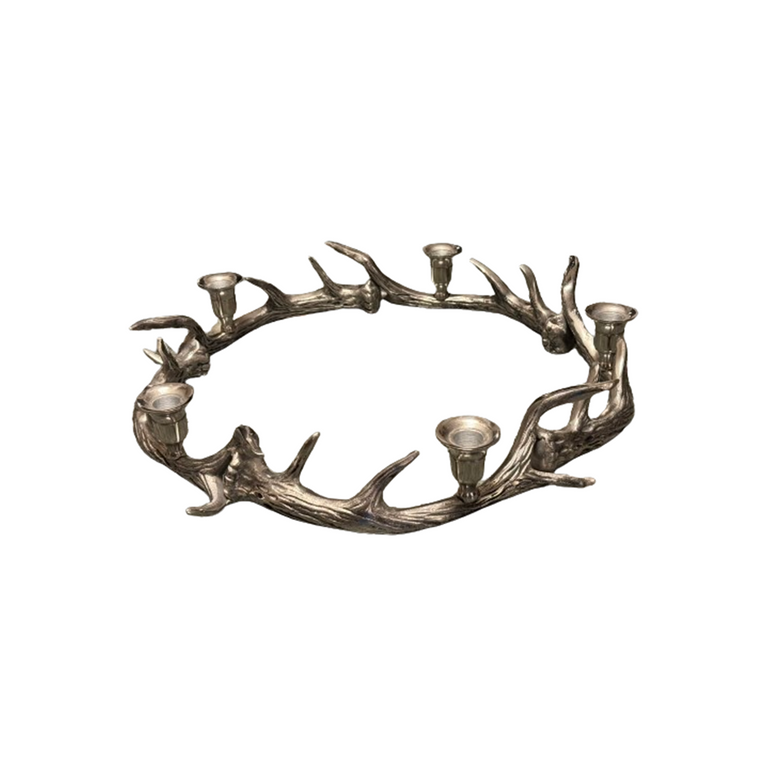 Silver Deer Horn Wreath Candle Holder | 5 Candle Holder | Round Centerpiece | New