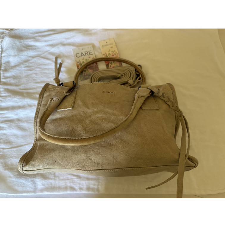Johnny Was Satchel Leather Bag | Handles + Shoulder Strap | Beige | M05020 | NWT