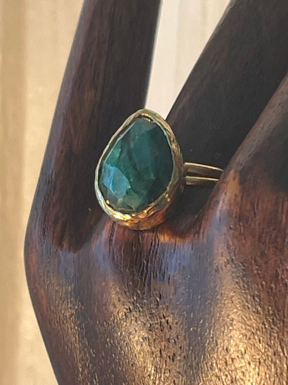 Malachite Tear Drop Shape Ring | Adjustable | Surrounded in Gold | NWT