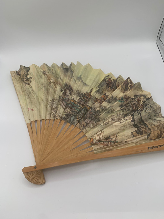 Ladies Paper Fan with "Enesco Imports Corp." | Vintage