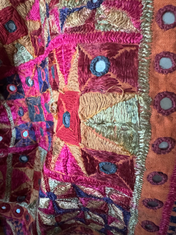 Antique Hand Created Bread Cloth | Mustard, Fuchsia, Blue & Teal | Plus 100 Years Old | Middle Eastern | Antique