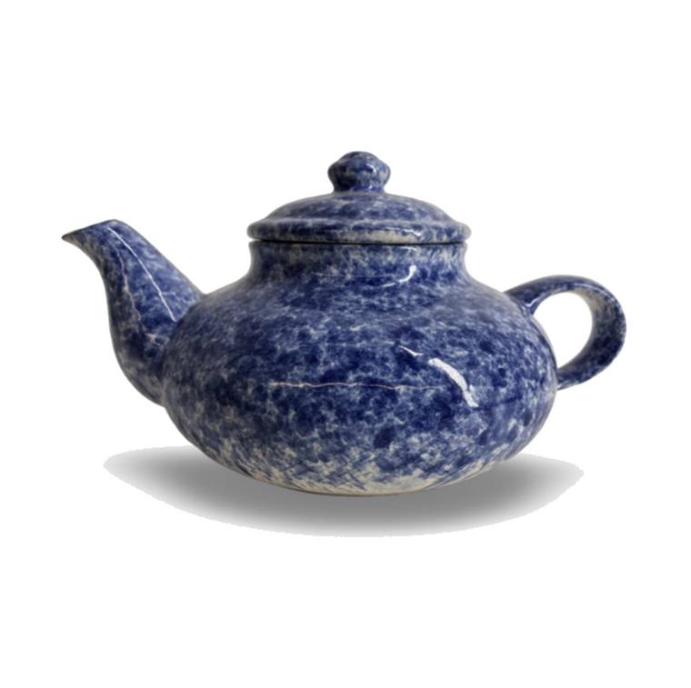 Spongeware Individual Teapot | Blue | Vintage