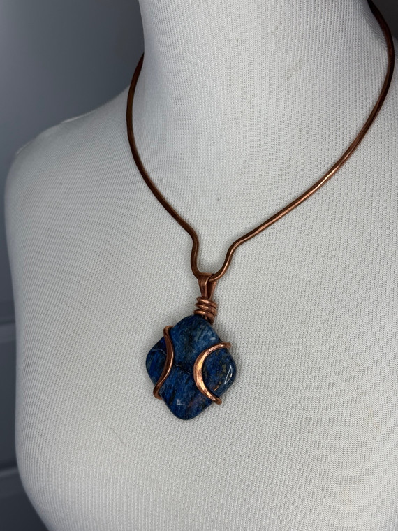 Square Lapis and Copper Pendant Necklace | Copper Choker | NWT