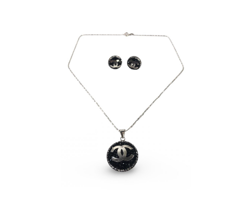 Chanel Black Pendant Necklace + Earrings | Original | Sterling Silver | Authentic Vintage