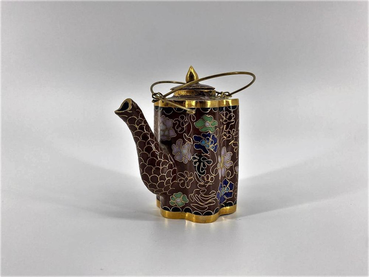 Chinese Cloisonné Brass and Enamel Miniature Teapot