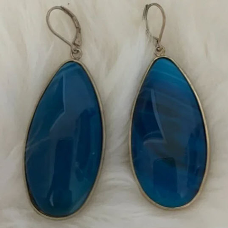 Blue Stone Drop Earrings | 3" drop | NWT