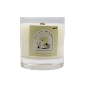 "Time to unwind" wood wick candle