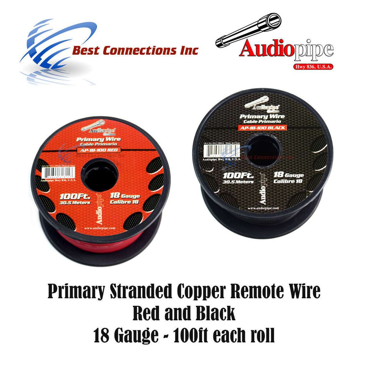 18 GAUGE WIRE RED & BLACK POWER GROUND 100 FT EACH PRIMARY STRANDED COPPER  CLAD - Best Connections