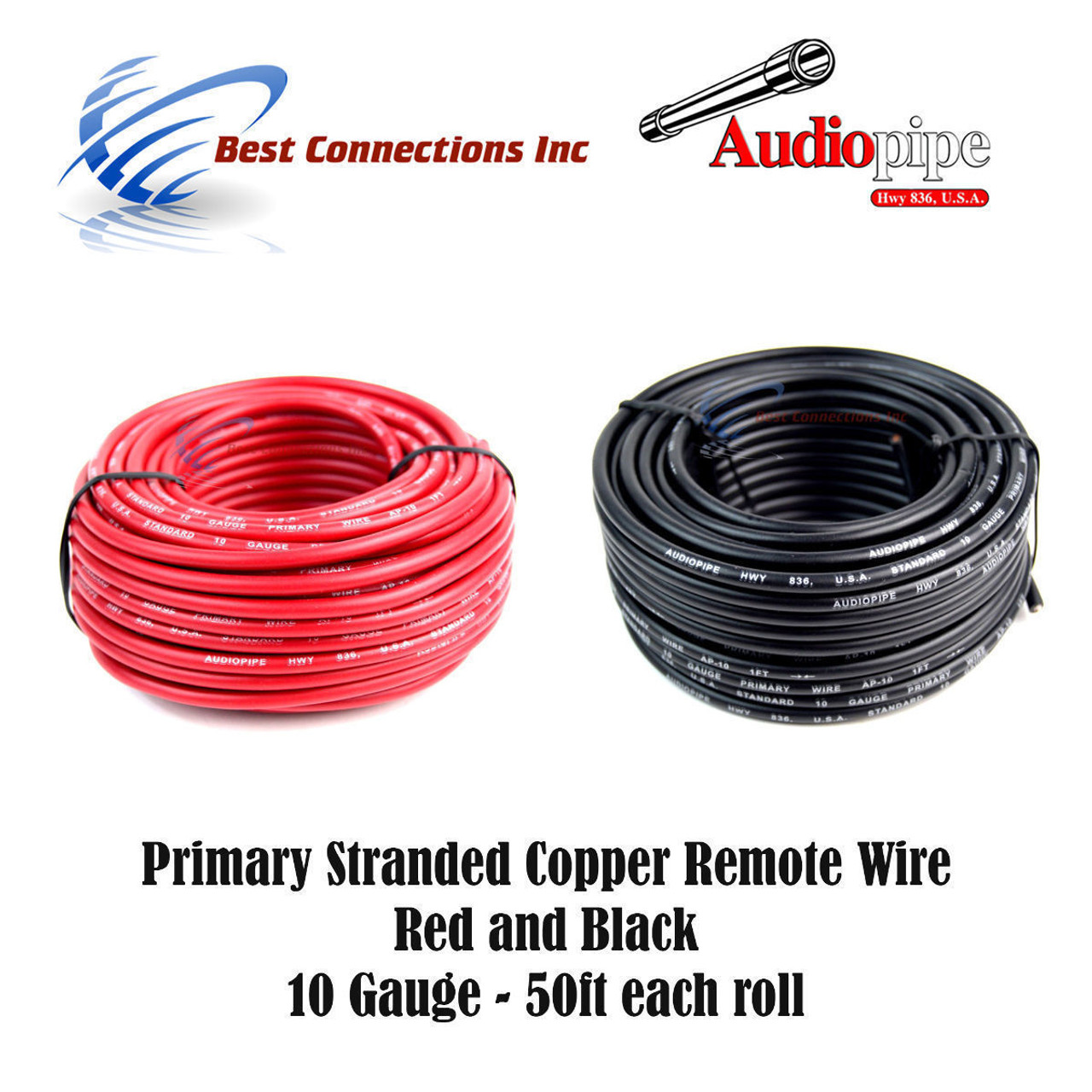 10 Gauge Primary AWG Wire 25' FT Each Red & Black Stranded Copper - Made In  USA