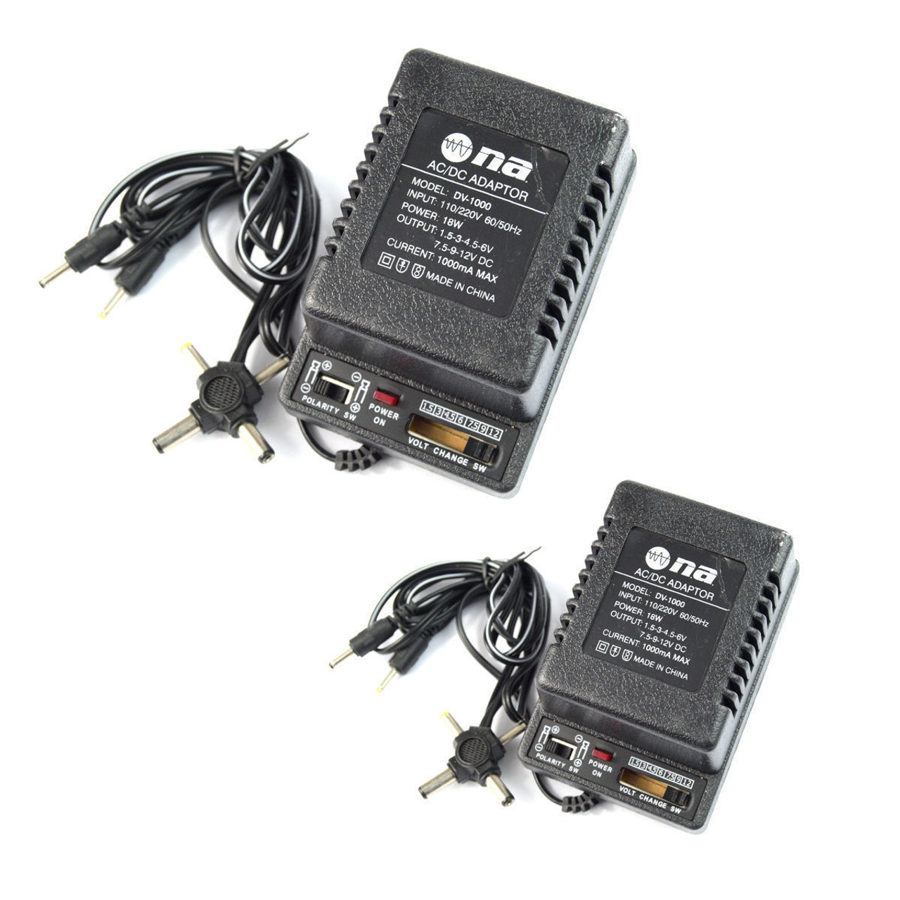 2 Pcs AC DC Power Adapter Polarity Switchable 1000ma 1.5V 3V 4.5V 6V 7.5V 9V 12V