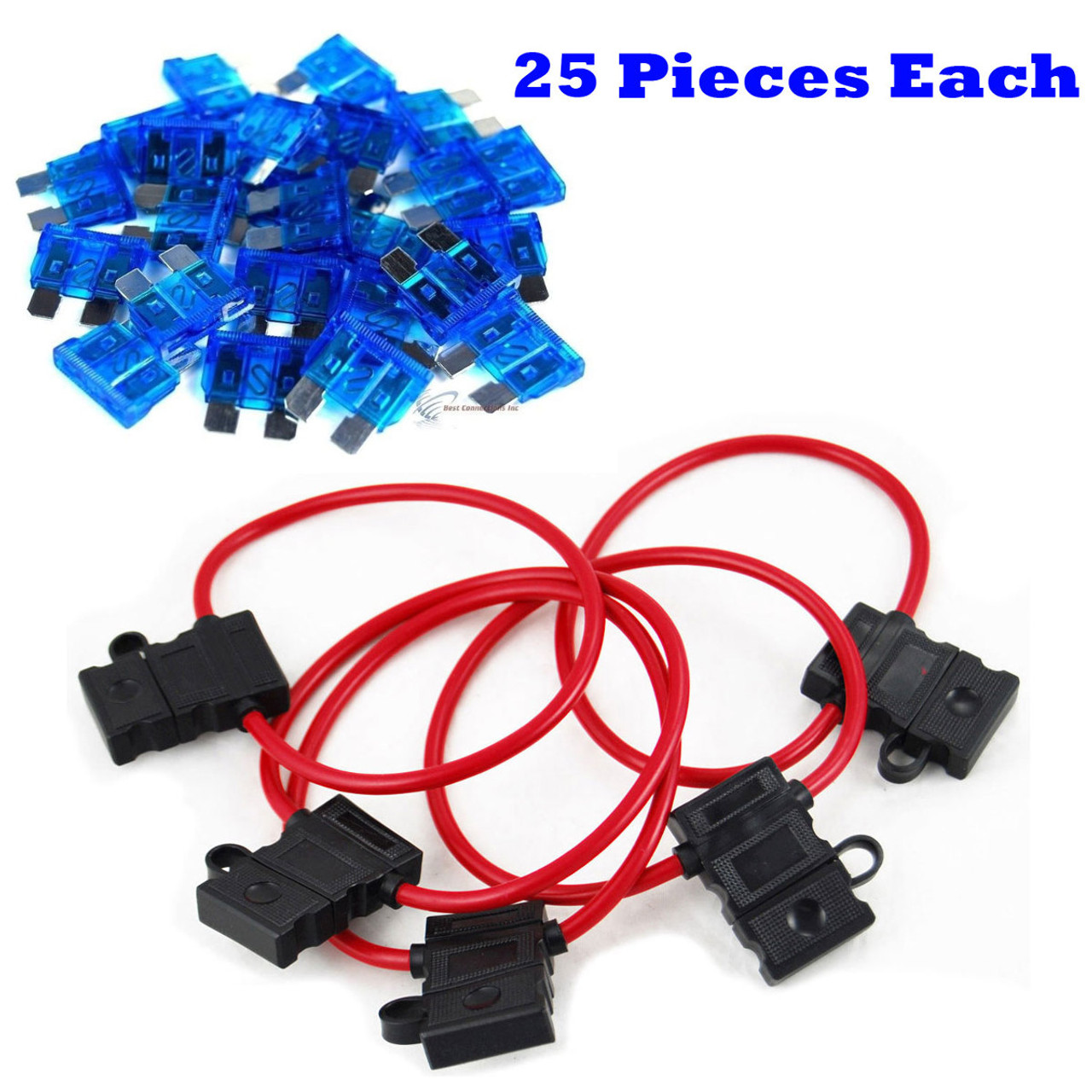 25 Pieces 10 Gauge In-Line ATC/ATO Fuse Holder  15 Amp ATC Blade Fuses  Best Connections