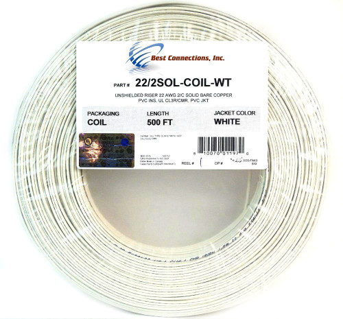 22 Gauge 500 Feet Solid Copper Security Cable White Security Alarm Wire UL Rated