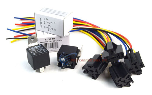 (4 Pack Bundle) 30/40 AMP Relay + 5-Wire Relay Socket w/ Leads Metra Install Bay