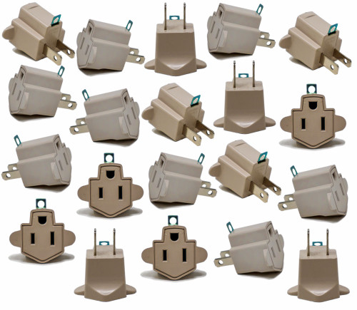 20 Pack 3 to 2 prong Polarized Grounding AC Power Plug Adapter ETL RATED BEIGE