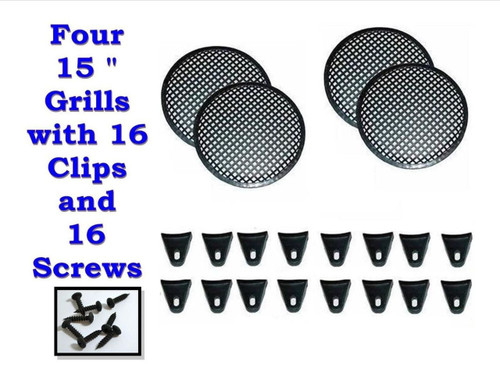 FOUR 15" INCH WAFFLE SPEAKER SUB WOOFER GRILLS WITH CLIPS AND SCREWS DJ-CAR-HOME