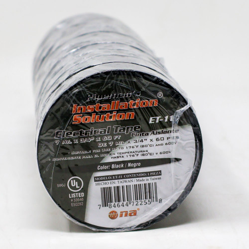 Black Electrical Tape 3/4" x 60' UL Listed ET-11 10 Rolls NA High Quality