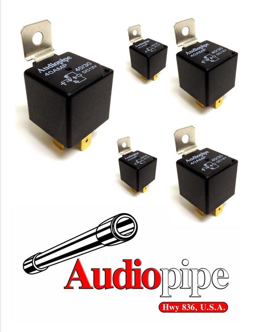 5 Pack 12 Volt DC 30 40 Amp Sealed Relay Metal Tab Car Audio Alarm Audiopipe
