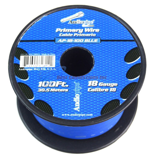 Audiopipe 18 GA Gauge 100 Feet Blue Primary Cable Power Remote Wire Car Auto