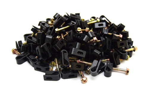 500 pcs Single Black Mounting Flex Clips w/ Strain Relief Screw RG6 RG59