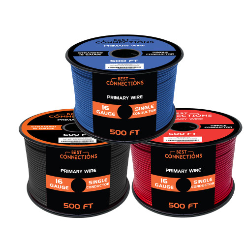 BEST CONNECTIONS 16 Ga Auto Primary Wire 500ft ea 3 Color Set Electrical Wiring