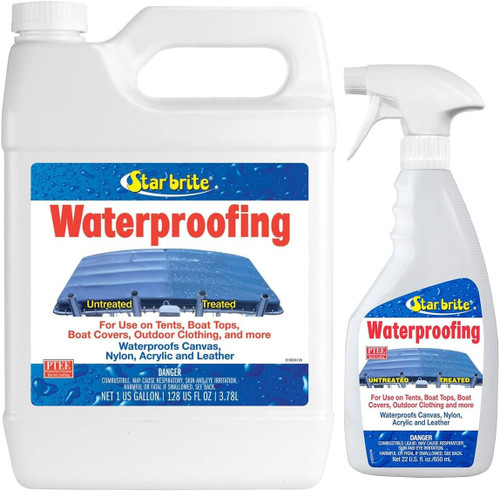 StarBrite Waterproofing 1 Gallon + Spray Bottle 22oz, Waterproofer, Stain Repellent, UV Protection for Boat Covers, Car Covers, Bimini Tops, Tents, Jackets, Backpacks, Boots, Awnings, & More