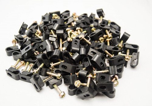 500 Pieces Black Single Screw Flex Clips for RG59 RG6 Coax Sat Cable