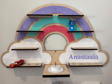 Tonie Box Shelf - Rainbow with CUSTOM NAME (Holds 26 pcs)