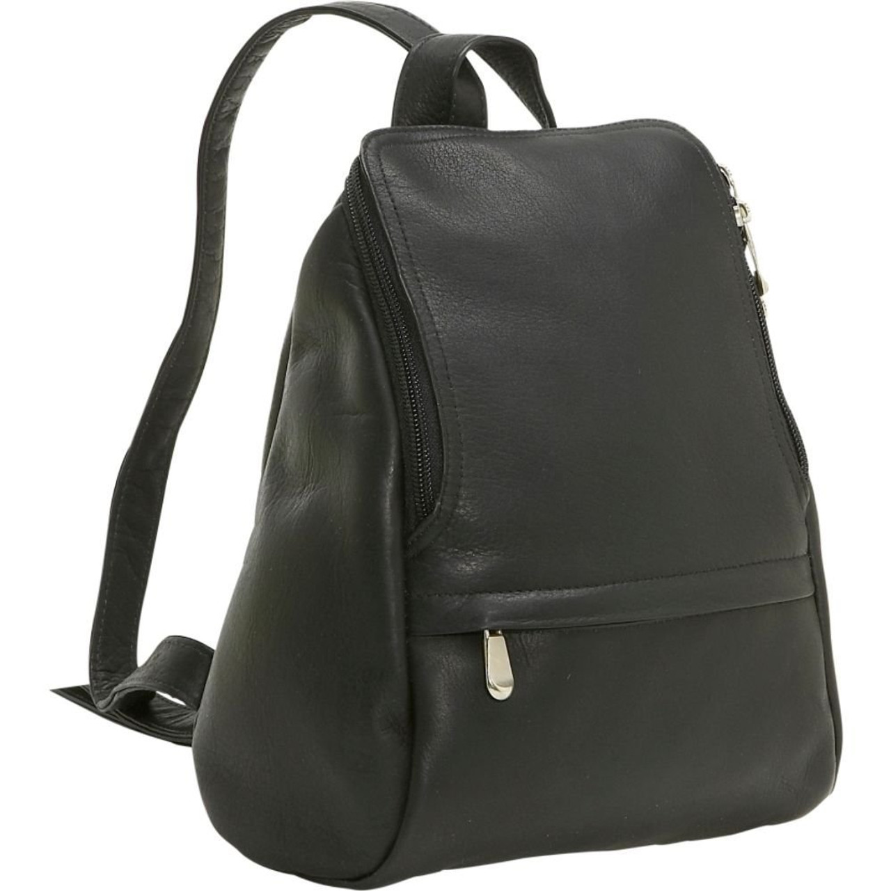 Black Leather-Look Zip Front Mini Backpack