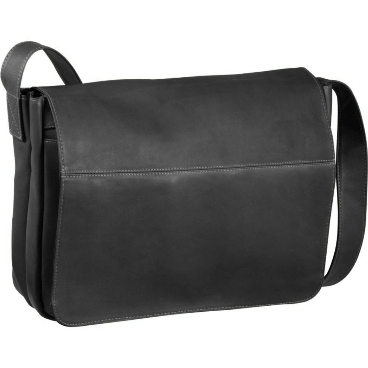 Full Grain Leather Shoulder Bag Black Leather Messenger Bag Casual  Crossbody Bag