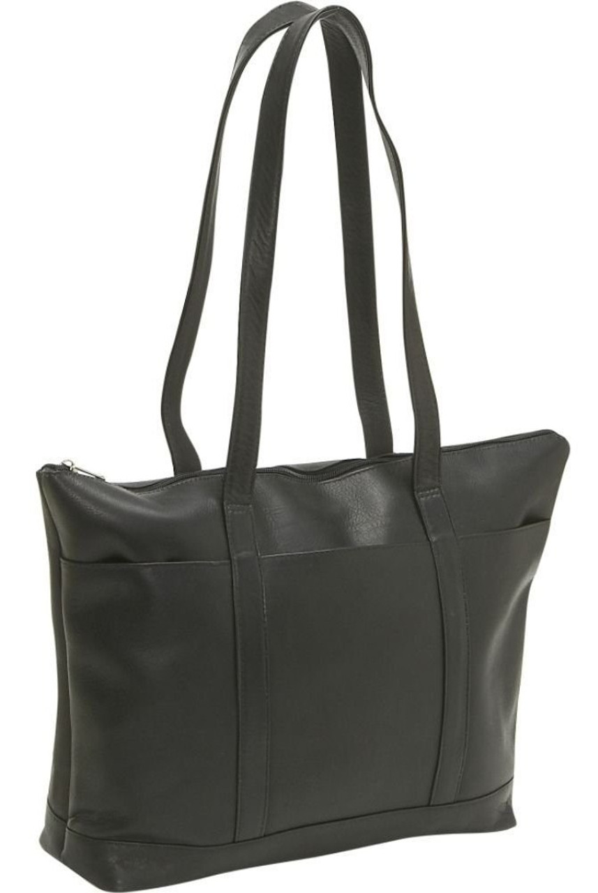 Medium black leather Pocket tote bag
