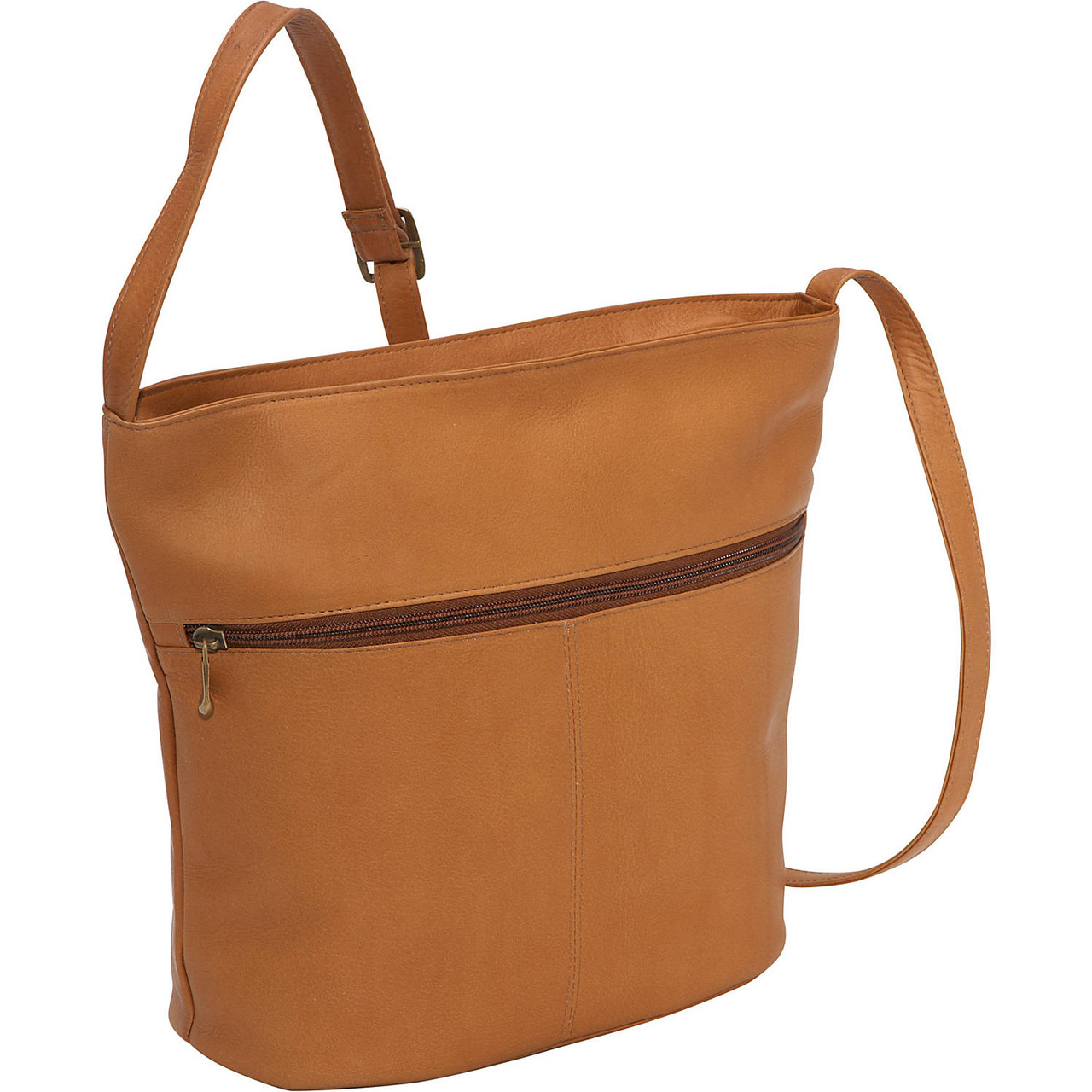 Le Donne Leather Shoulder Tote with Side Zip Pocket Cafe