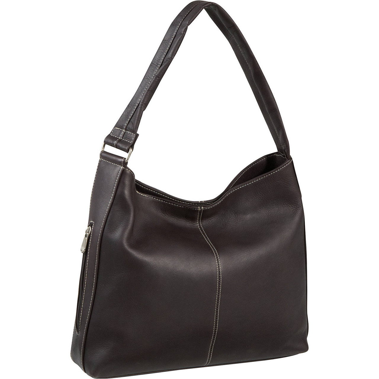 Le Donne Leather Shoulder Tote with Side Zip Pocket Cafe