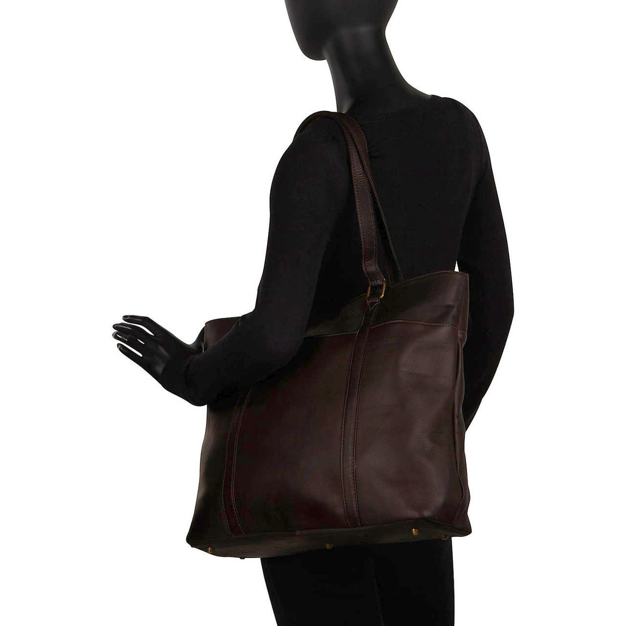 Luxury Leather Tote Bag for Women with Zipper and 14 inch Laptop