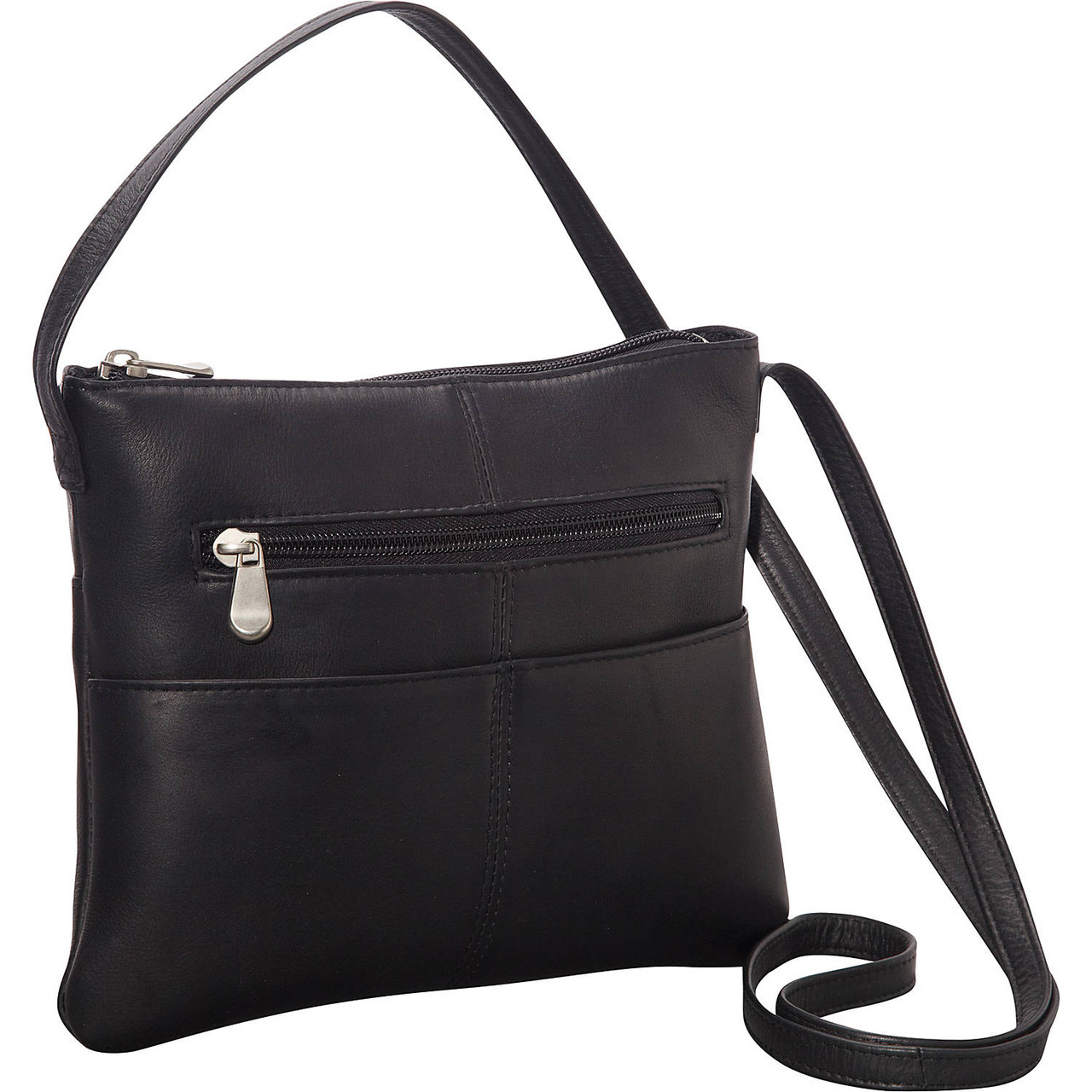 Ladies Womens Cross Body Shoulder Soft Leather Pockets Handbag (Colour: Dark Grey) by SNUGRUGS