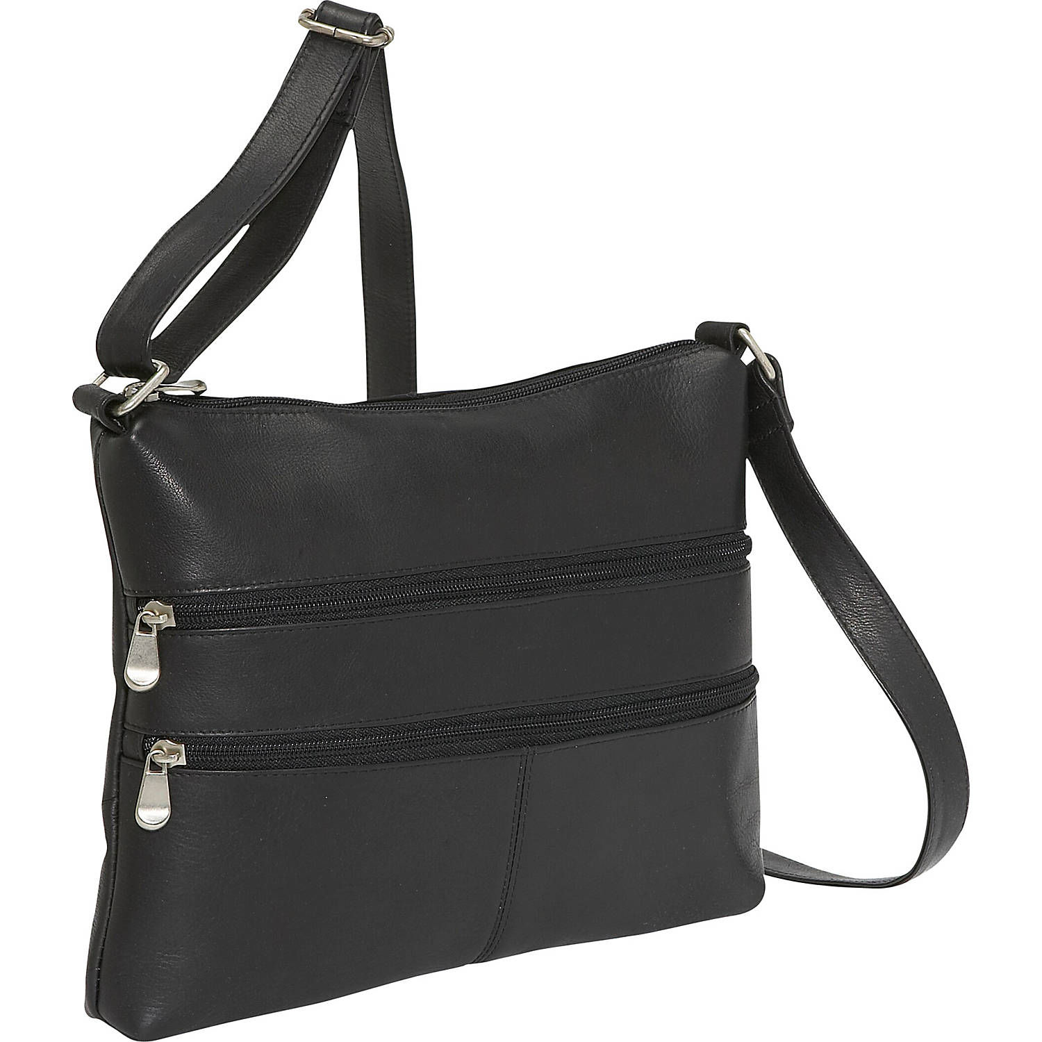 Two-Zip Leather Crossbody Bag - Le Donne Leather
