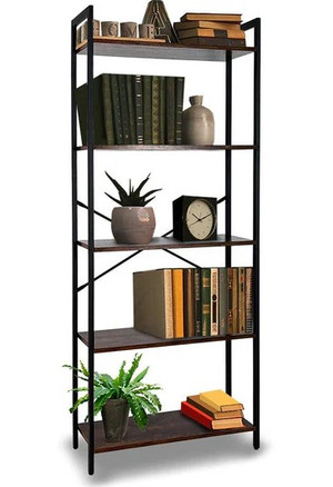 Librero Organizador Minimalista de Madera y Acero Inoxidable de 5 Repisas